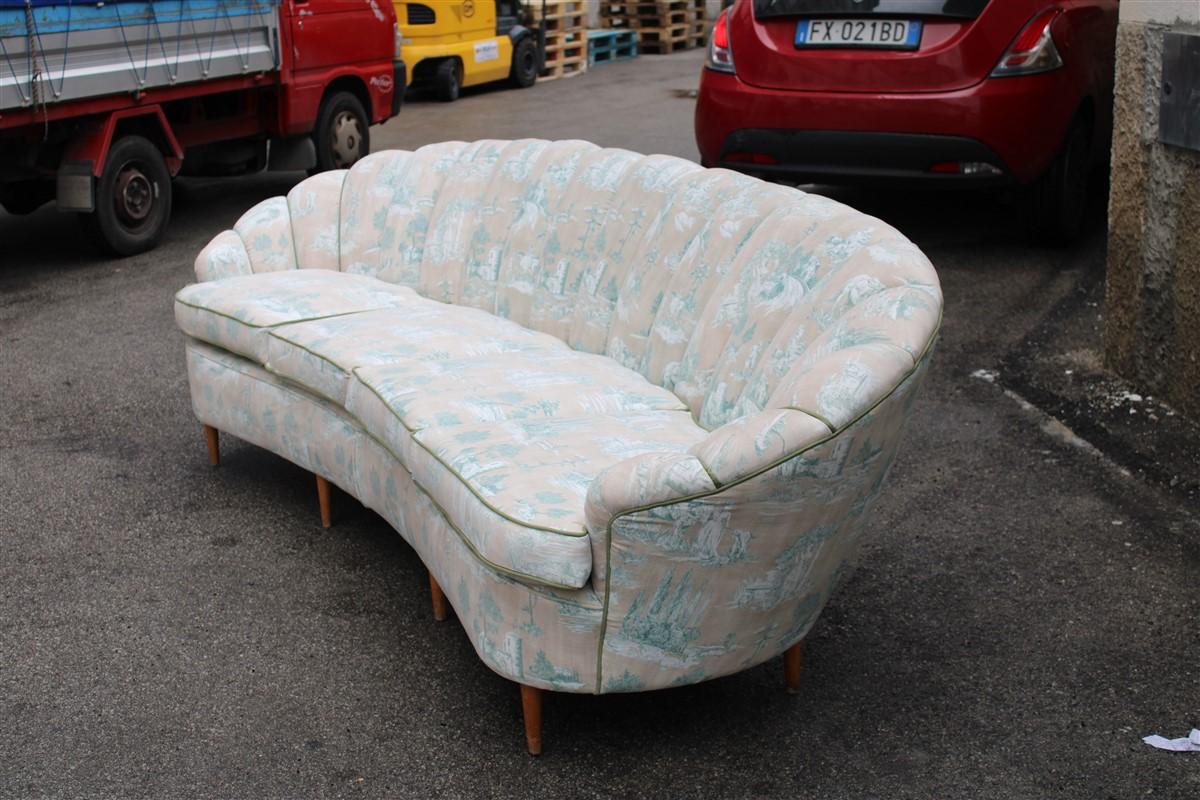 Large Shell Sofa Guglielmo Ulrich 1950s Italy Decorated Velvet Fabric ochres For Sale 9