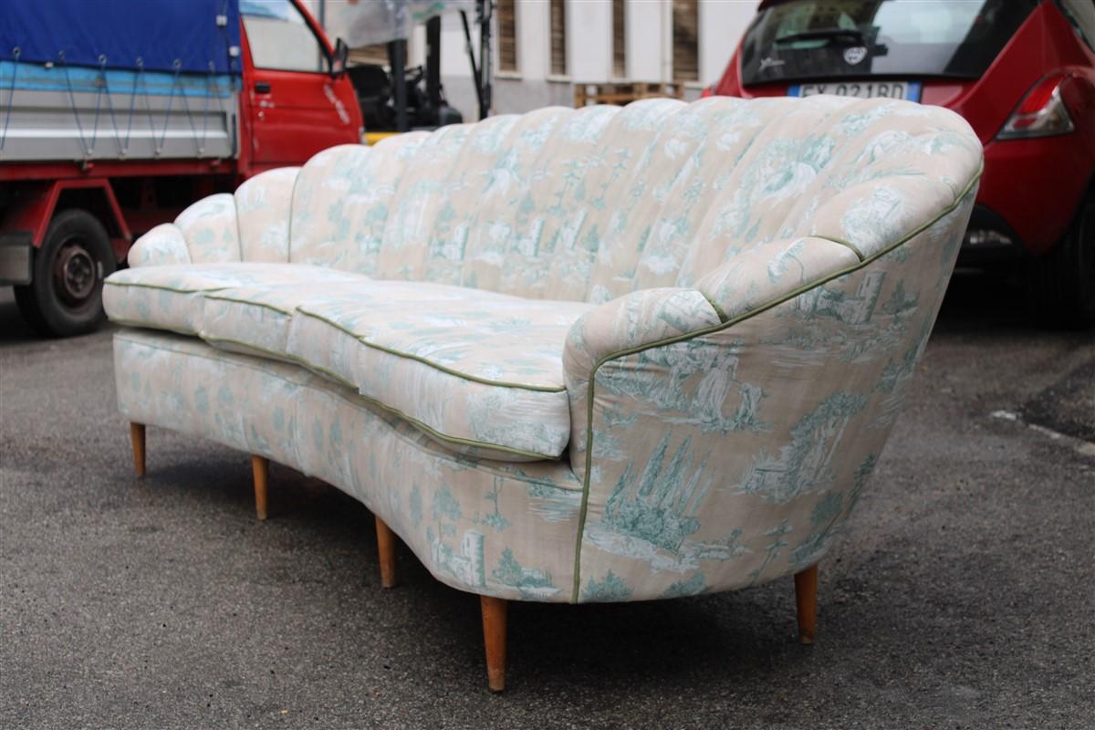 Large Shell Sofa Guglielmo Ulrich 1950s Italy Decorated Velvet Fabric ochres For Sale 10