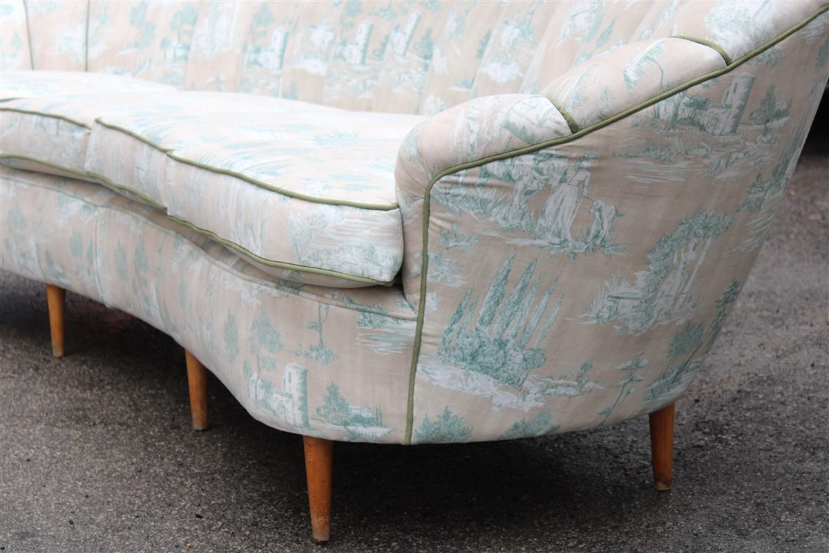Large Shell Sofa Guglielmo Ulrich 1950s Italy Decorated Velvet Fabric ochres For Sale 11