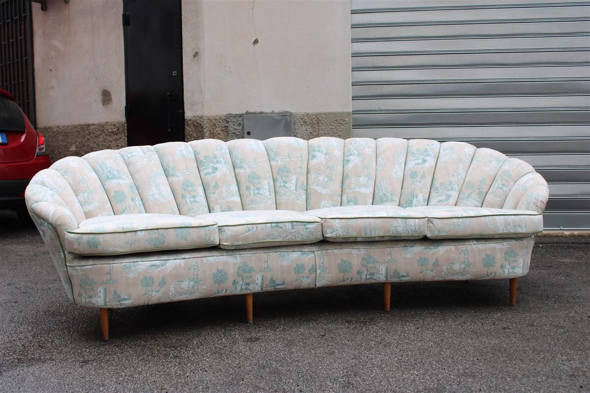 Mid-Century Modern Large Shell Sofa Guglielmo Ulrich 1950s Italy Decorated Velvet Fabric ochres For Sale