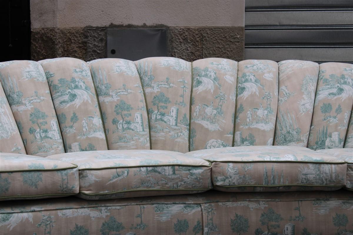 Mid-20th Century Large Shell Sofa Guglielmo Ulrich 1950s Italy Decorated Velvet Fabric ochres For Sale