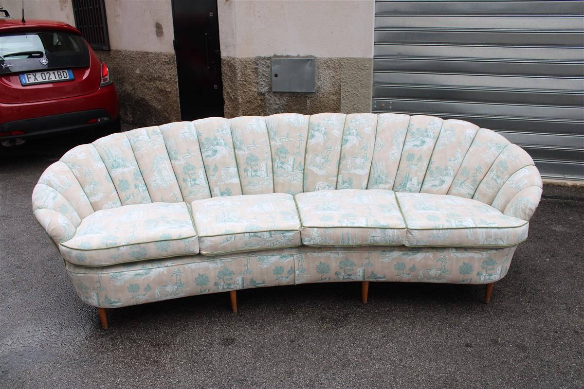 Large Shell Sofa Guglielmo Ulrich 1950s Italy Decorated Velvet Fabric ochres For Sale 1