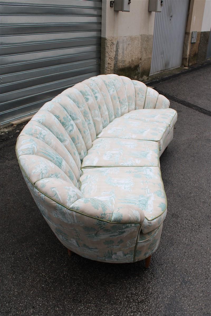 Large Shell Sofa Guglielmo Ulrich 1950s Italy Decorated Velvet Fabric ochres For Sale 2