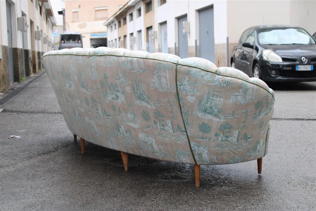 Large Shell Sofa Guglielmo Ulrich 1950s Italy Decorated Velvet Fabric ochres For Sale 3