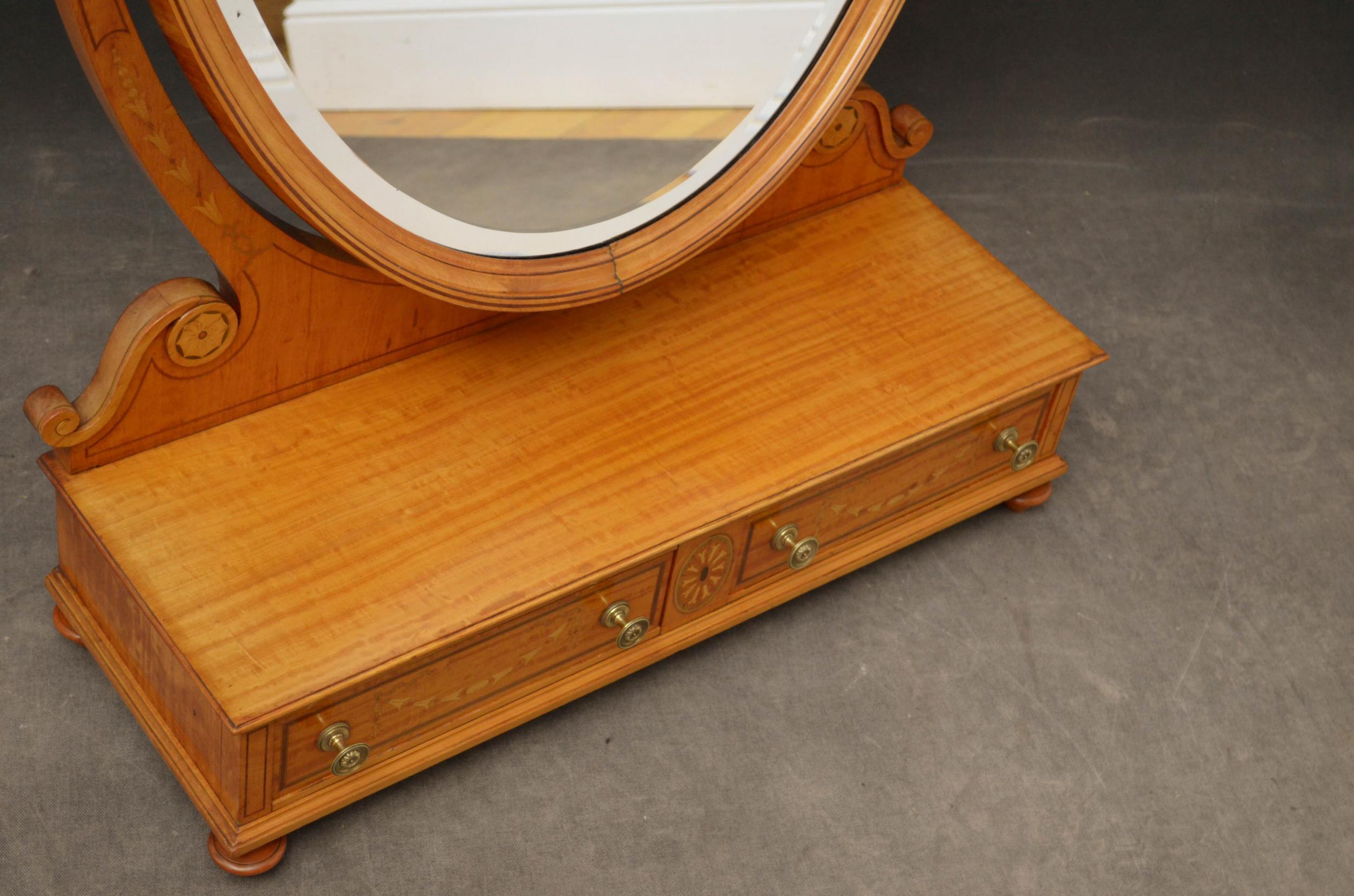 Large Sheraton Style Satinwood Dressing Mirror For Sale 1