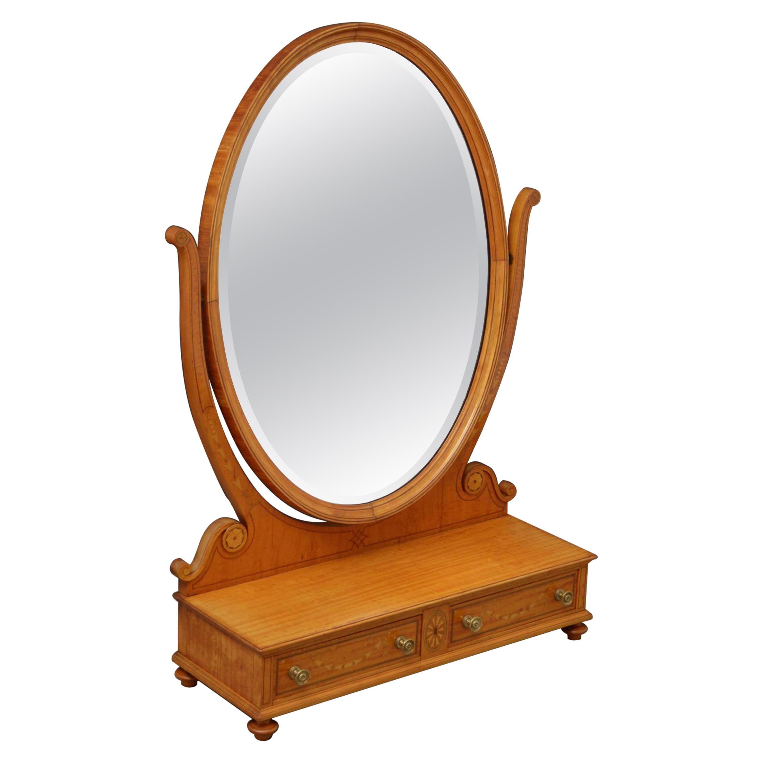 Large Sheraton Style Satinwood Dressing Mirror For Sale
