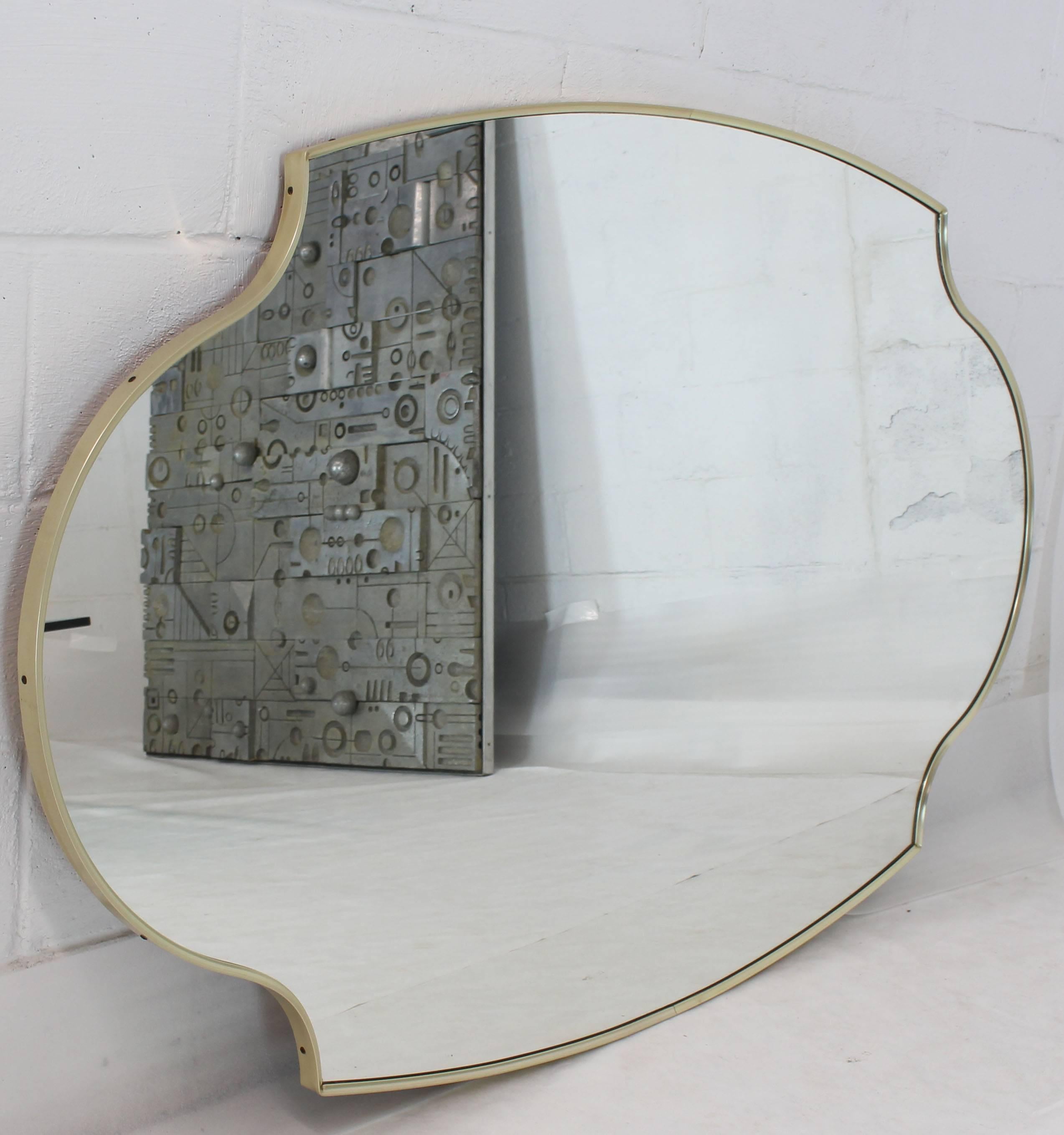 Anodized aluminum frame wall mirror.