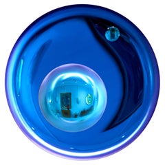 Large Shiny Blue Concave Mirror One of a Kind Signed by Christophe Gaignon