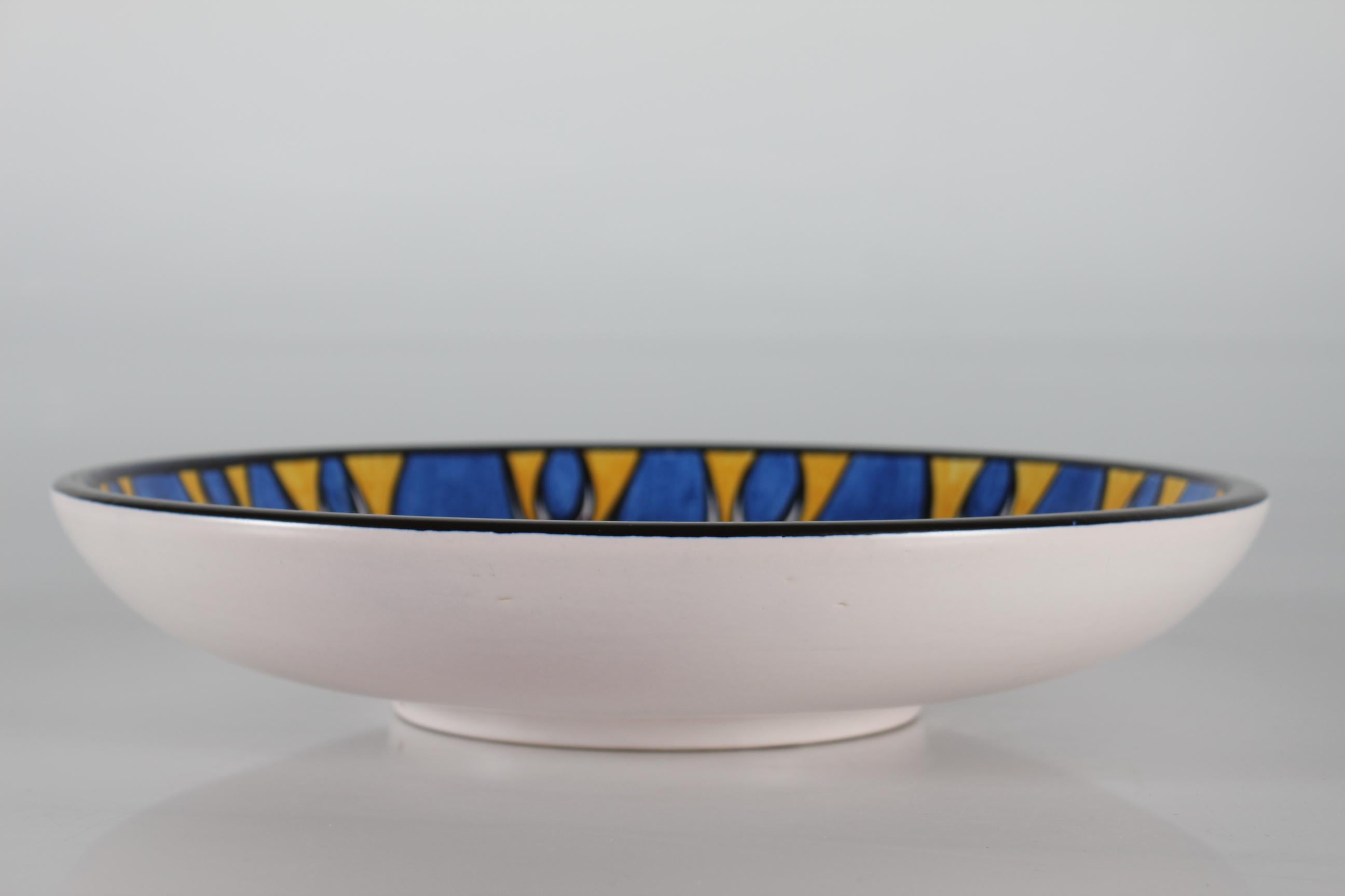 Mid-Century Modern Large Søholm Ceramic Low Bowl with Graphic Pattern in Bright Colors, 1960s For Sale