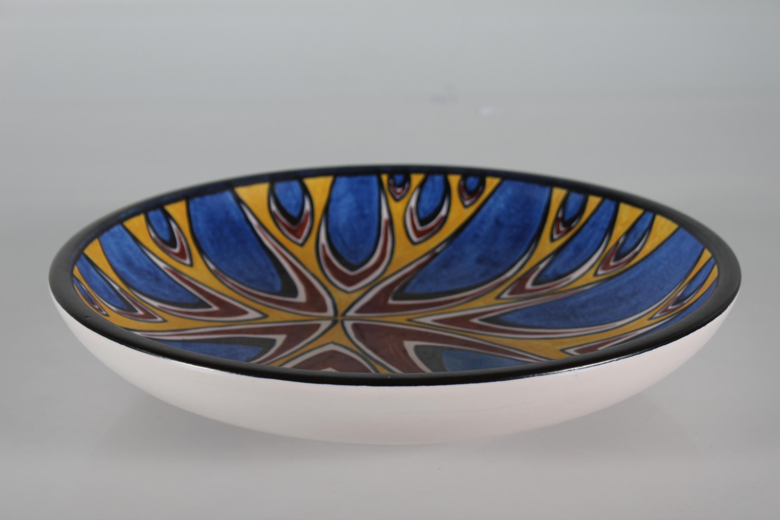 Large Søholm Ceramic Low Bowl with Graphic Pattern in Bright Colors, 1960s For Sale 2