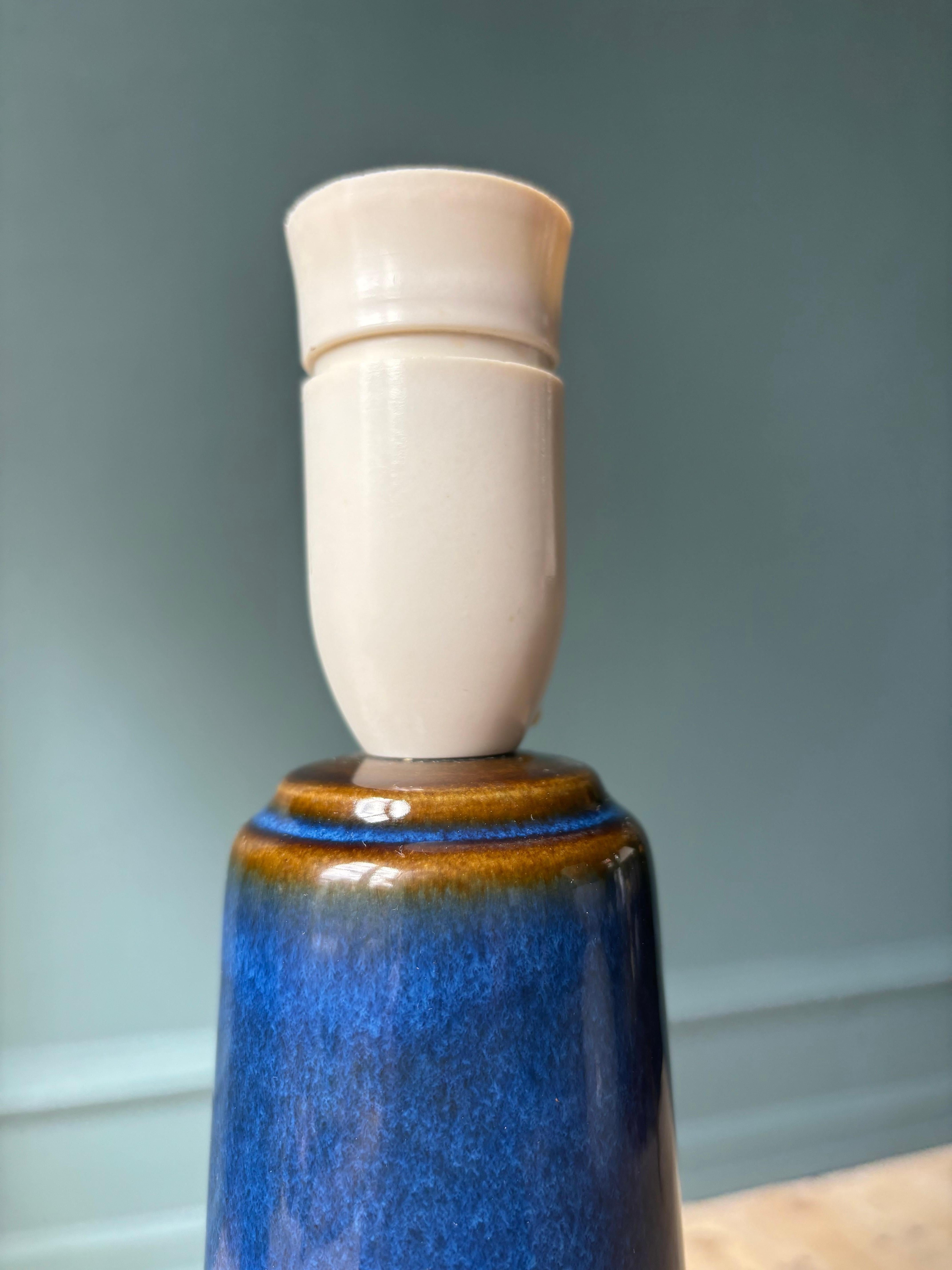 Large Søholm Tall Blue Stoneware Lamp - Two Items For Sale 1