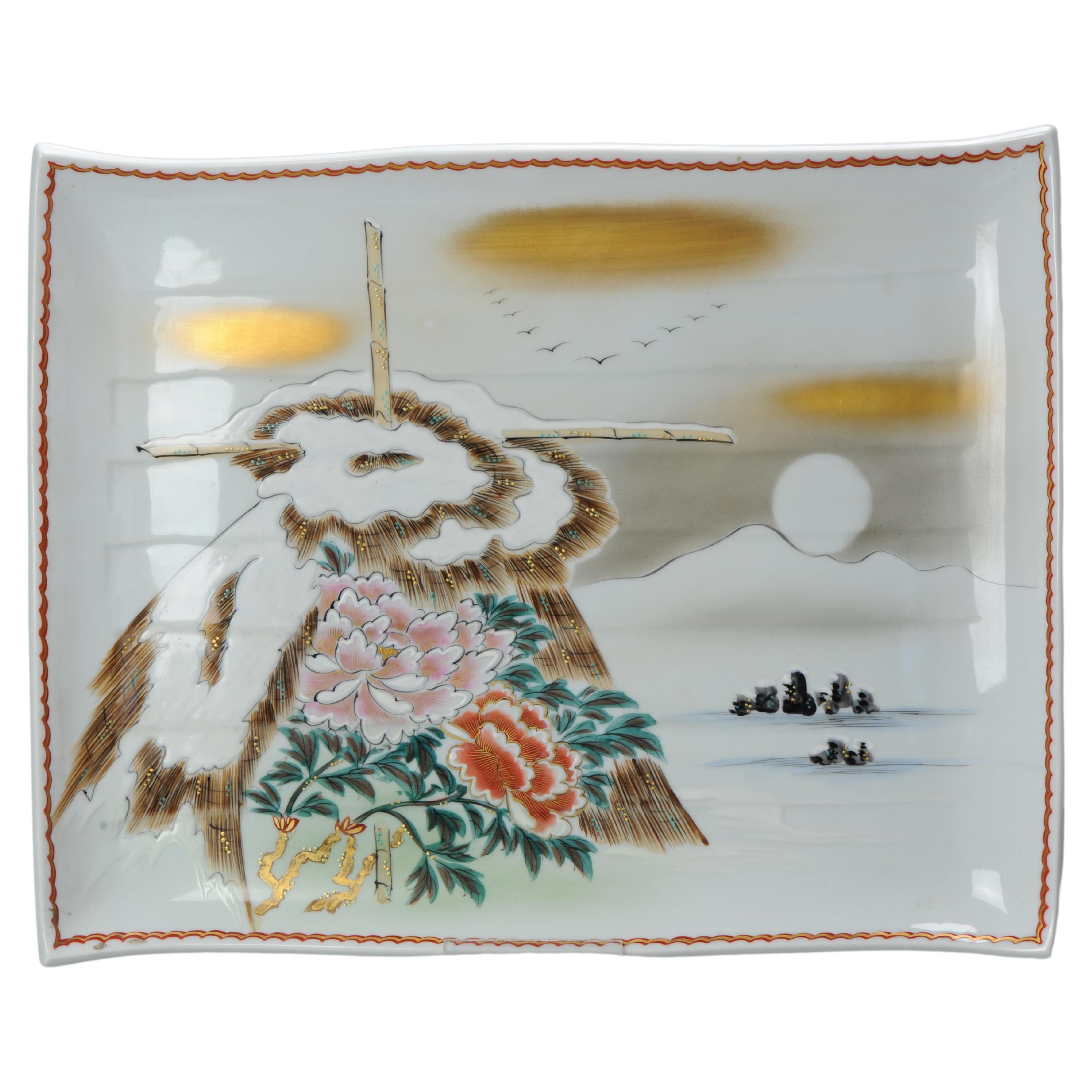 Large Showa Period Japanese 20th Century Porcelain Kutani Spring Snow For Sale
