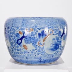 Large Shōwa Period Japanese Arita Blue and White Porcelain Hibachi/Jardiniere