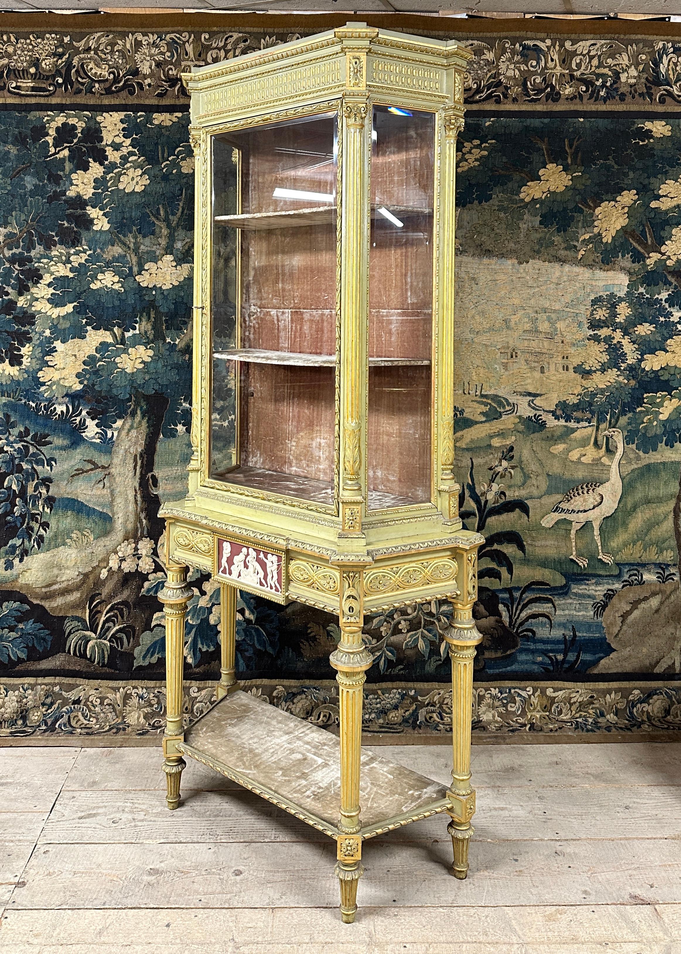 Large Showcase in Lacquered Wood, Golden Rechampi and Wedgwood, Louis XVI Style For Sale 4