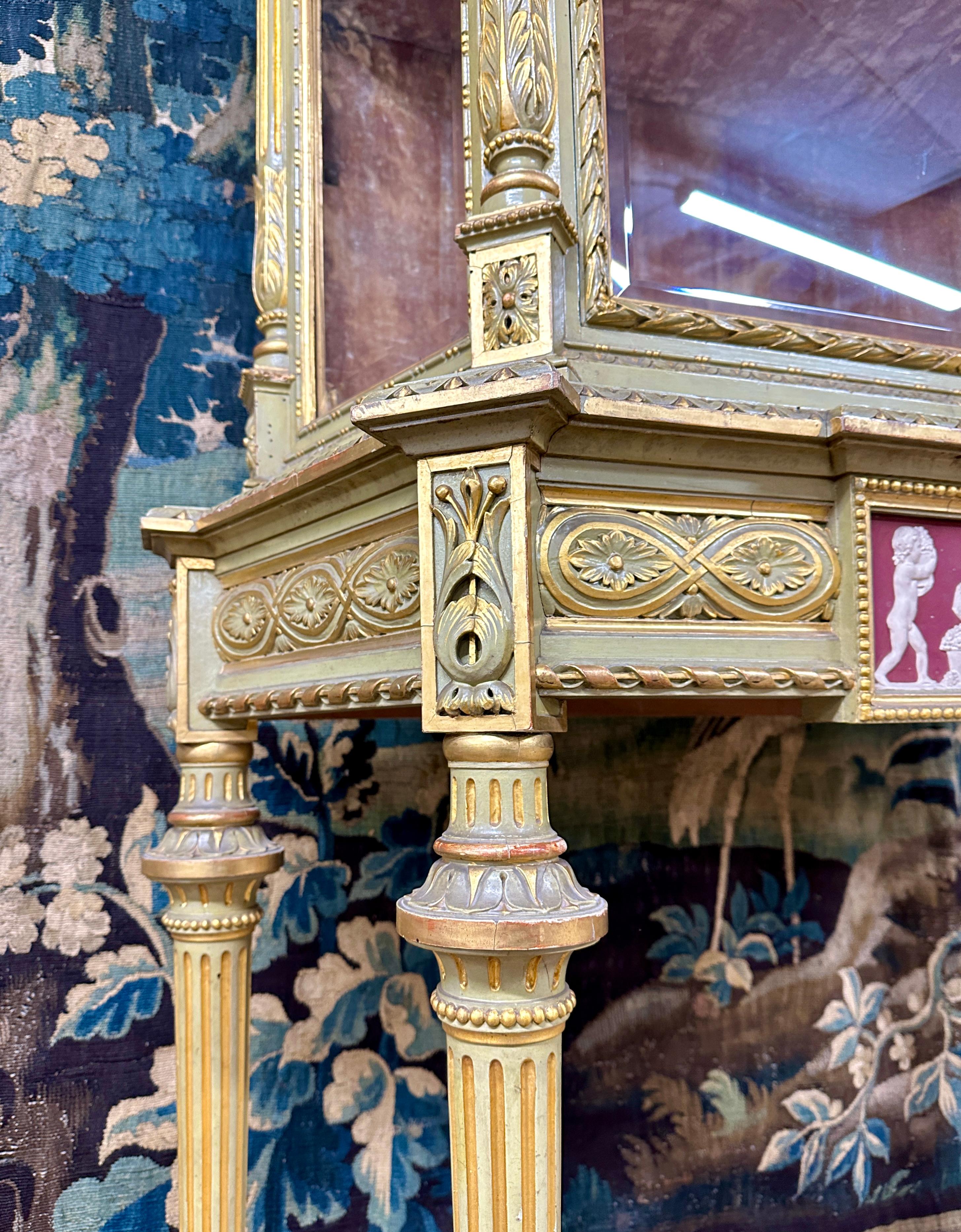 Large Showcase in Lacquered Wood, Golden Rechampi and Wedgwood, Louis XVI Style In Good Condition For Sale In NONANCOURT, FR
