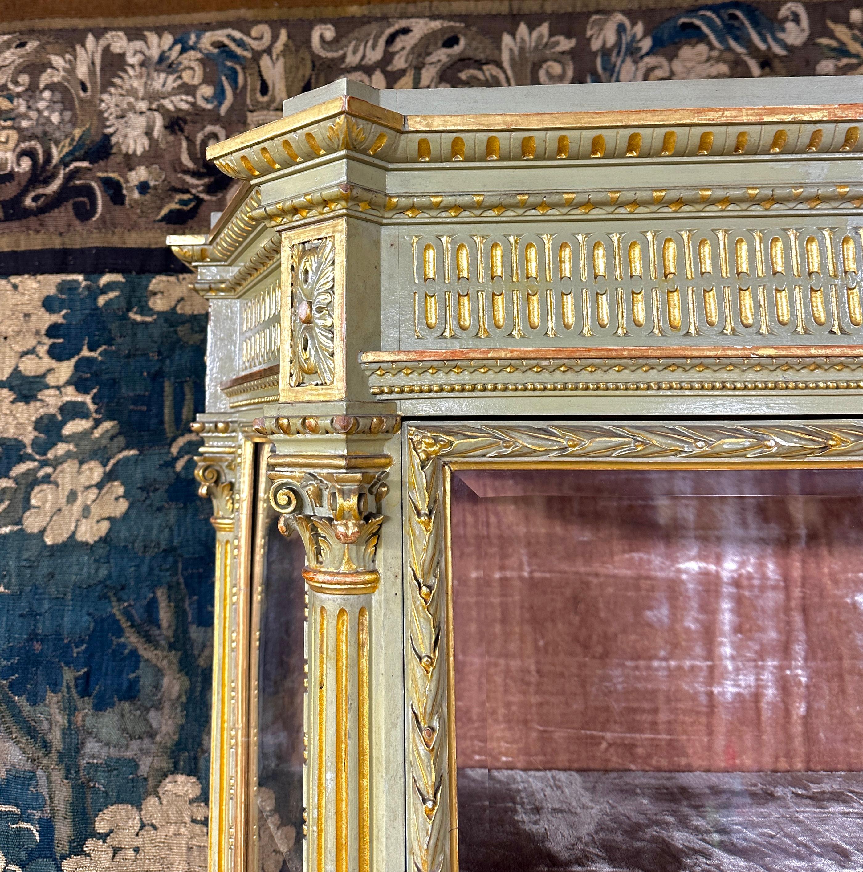 20th Century Large Showcase in Lacquered Wood, Golden Rechampi and Wedgwood, Louis XVI Style For Sale