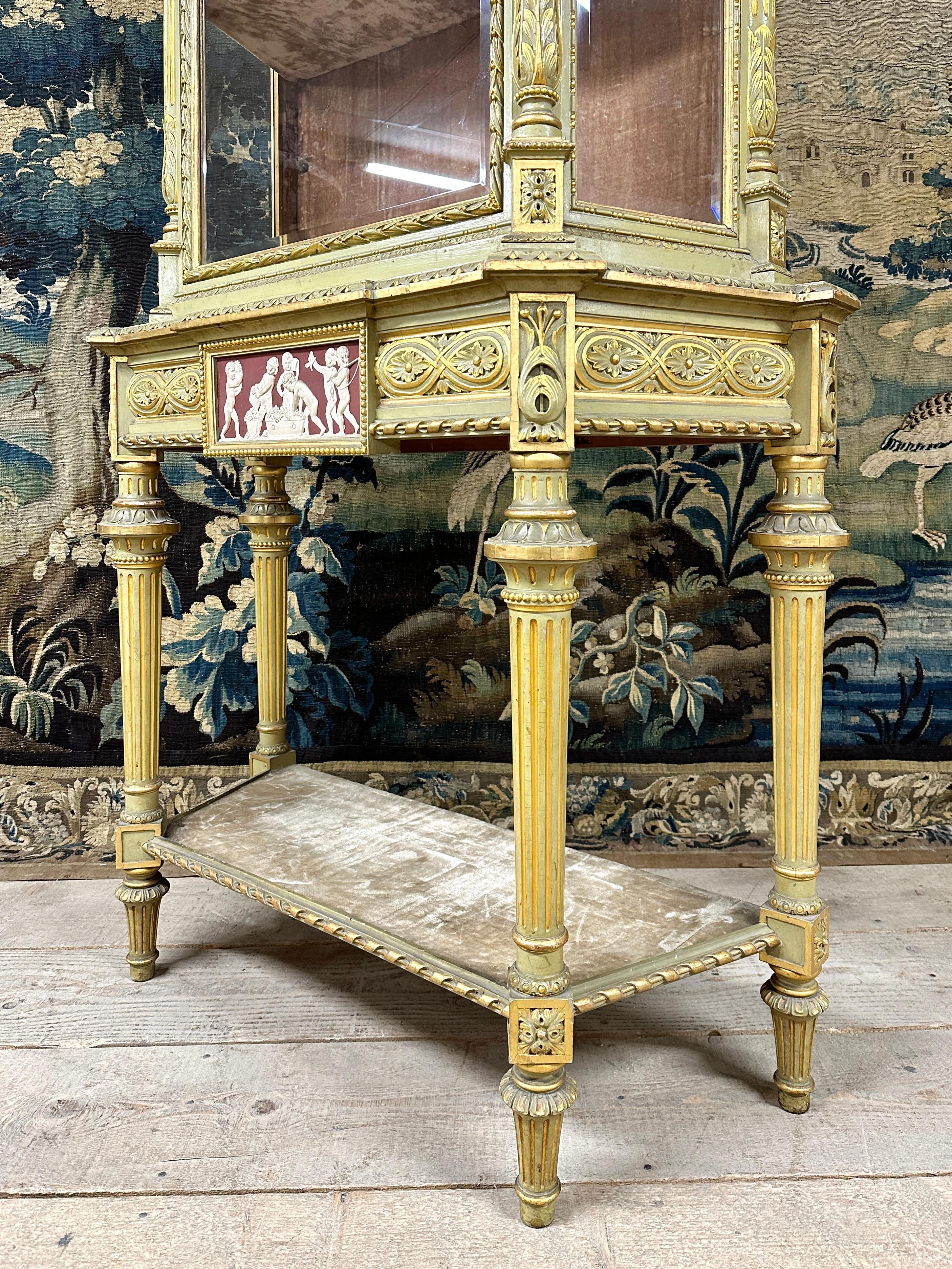 Large Showcase in Lacquered Wood, Golden Rechampi and Wedgwood, Louis XVI Style For Sale 3