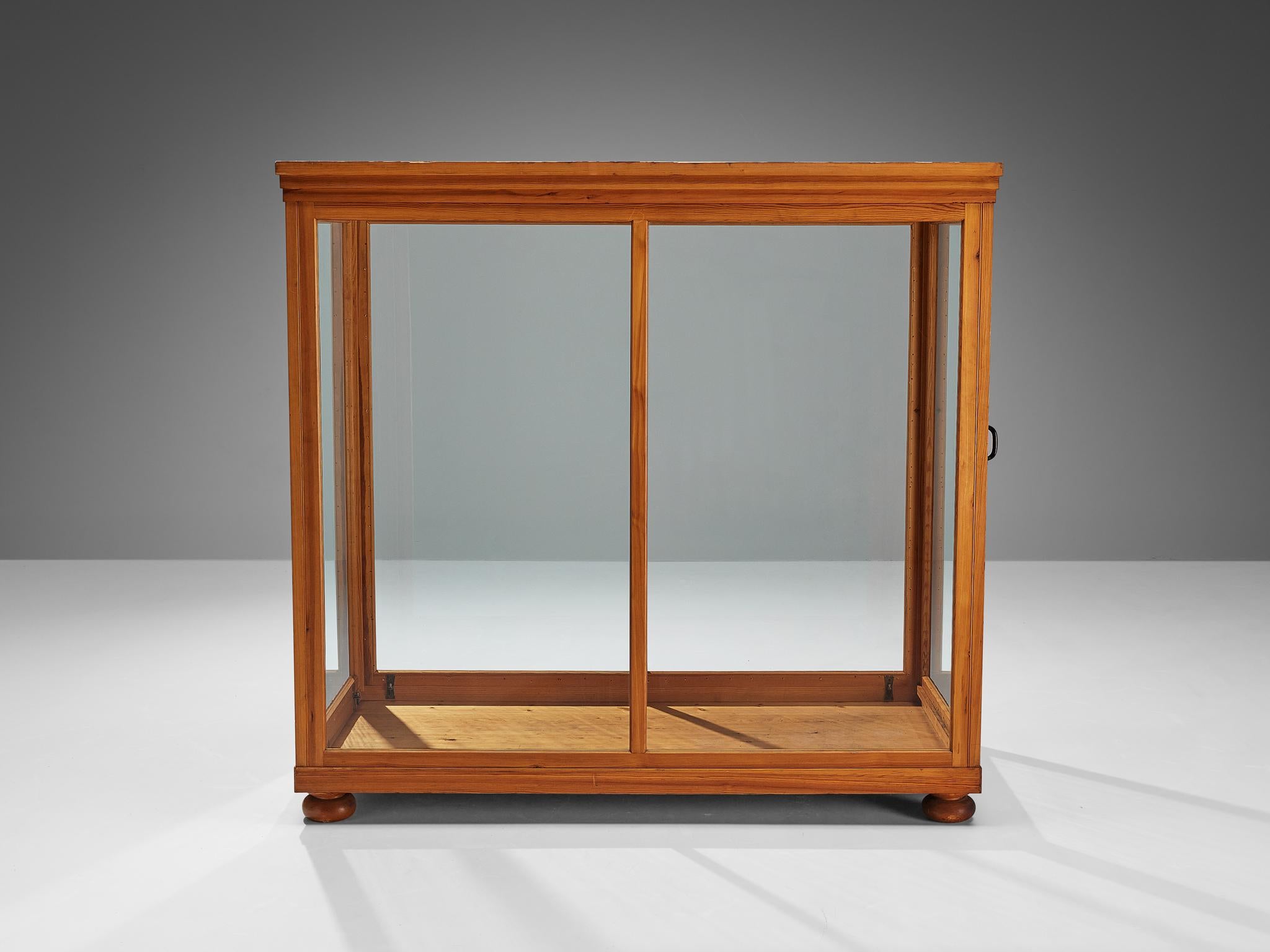 Mid-20th Century Large Showcase in Pine and Glass  For Sale