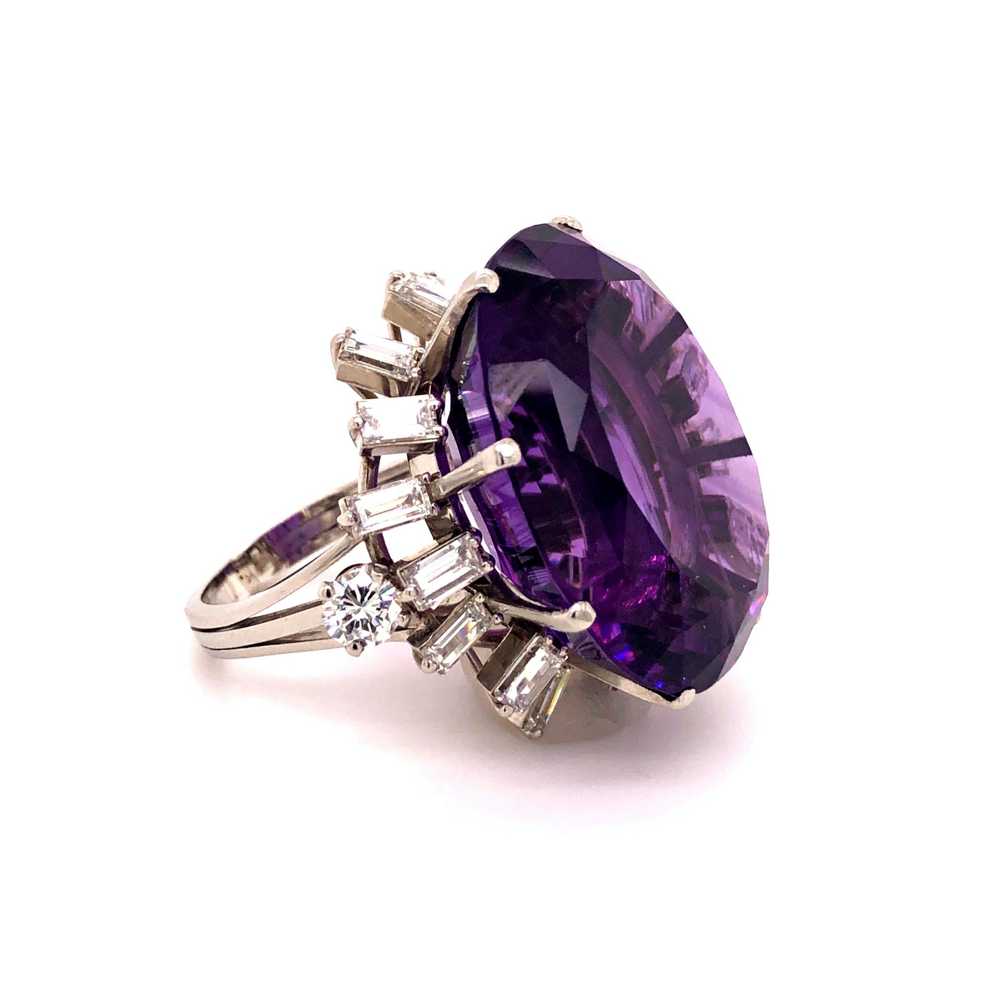 Oval Cut Large Siberian Amethyst and Diamond Cocktail Ring