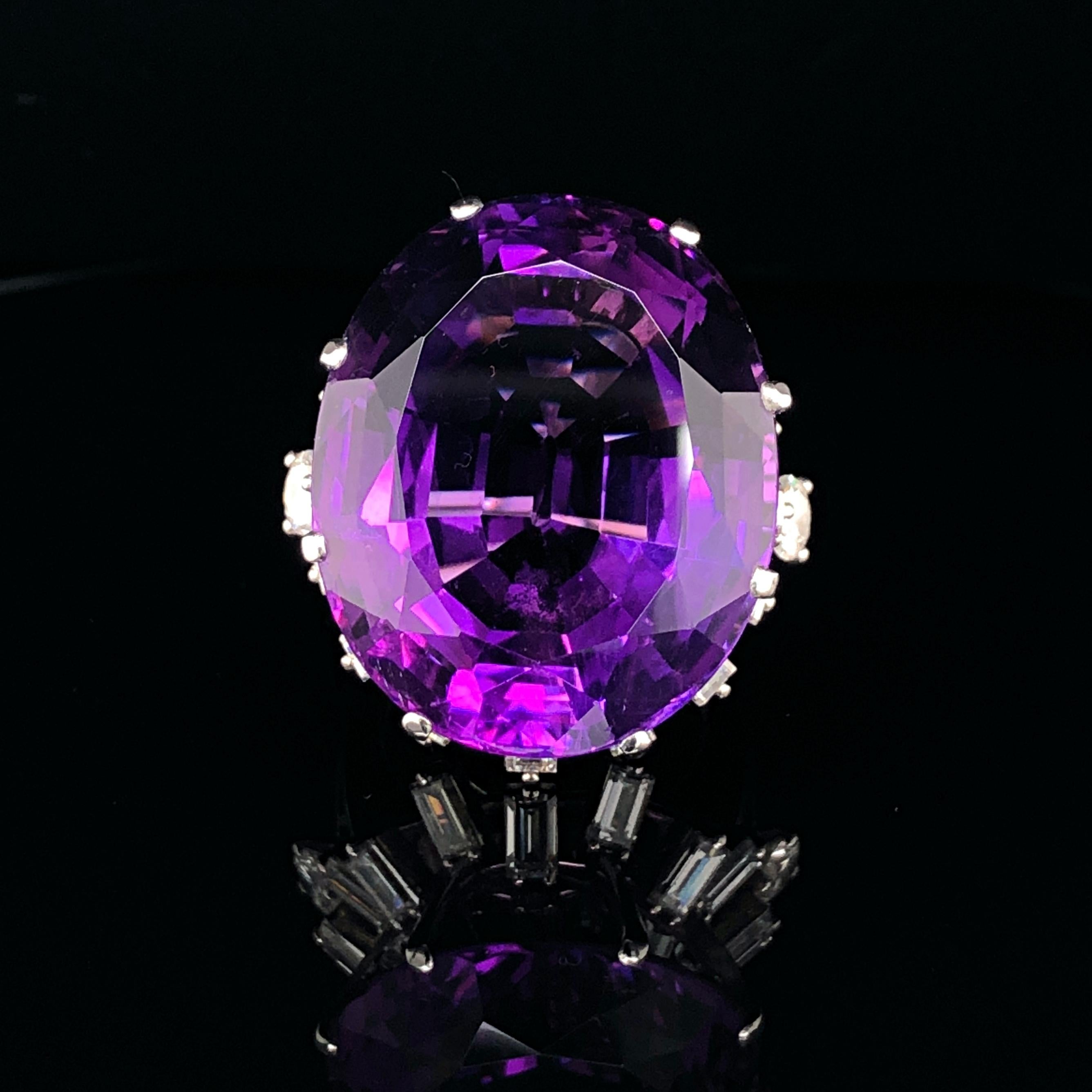 Women's Large Siberian Amethyst and Diamond Cocktail Ring
