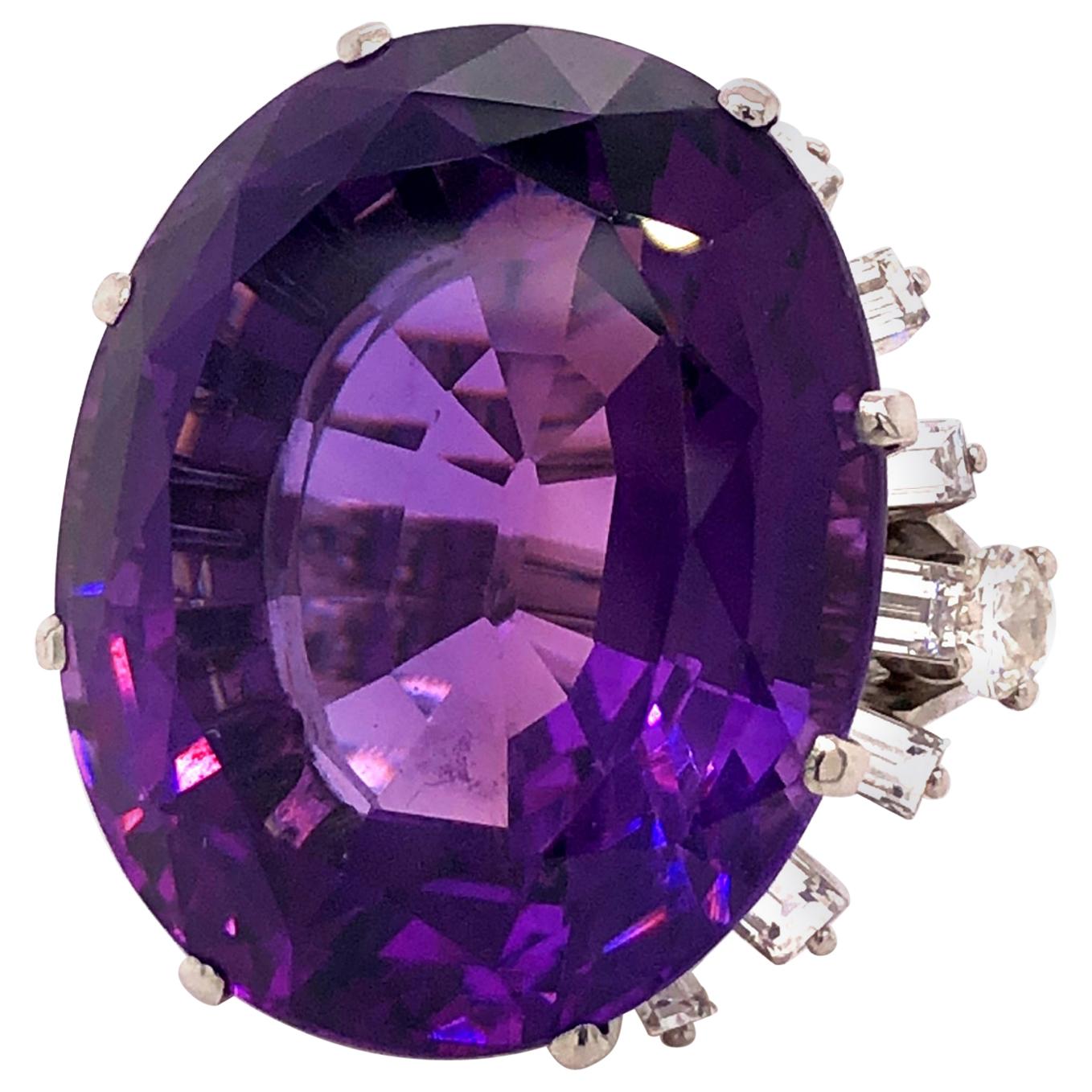 Large Siberian Amethyst and Diamond Cocktail Ring