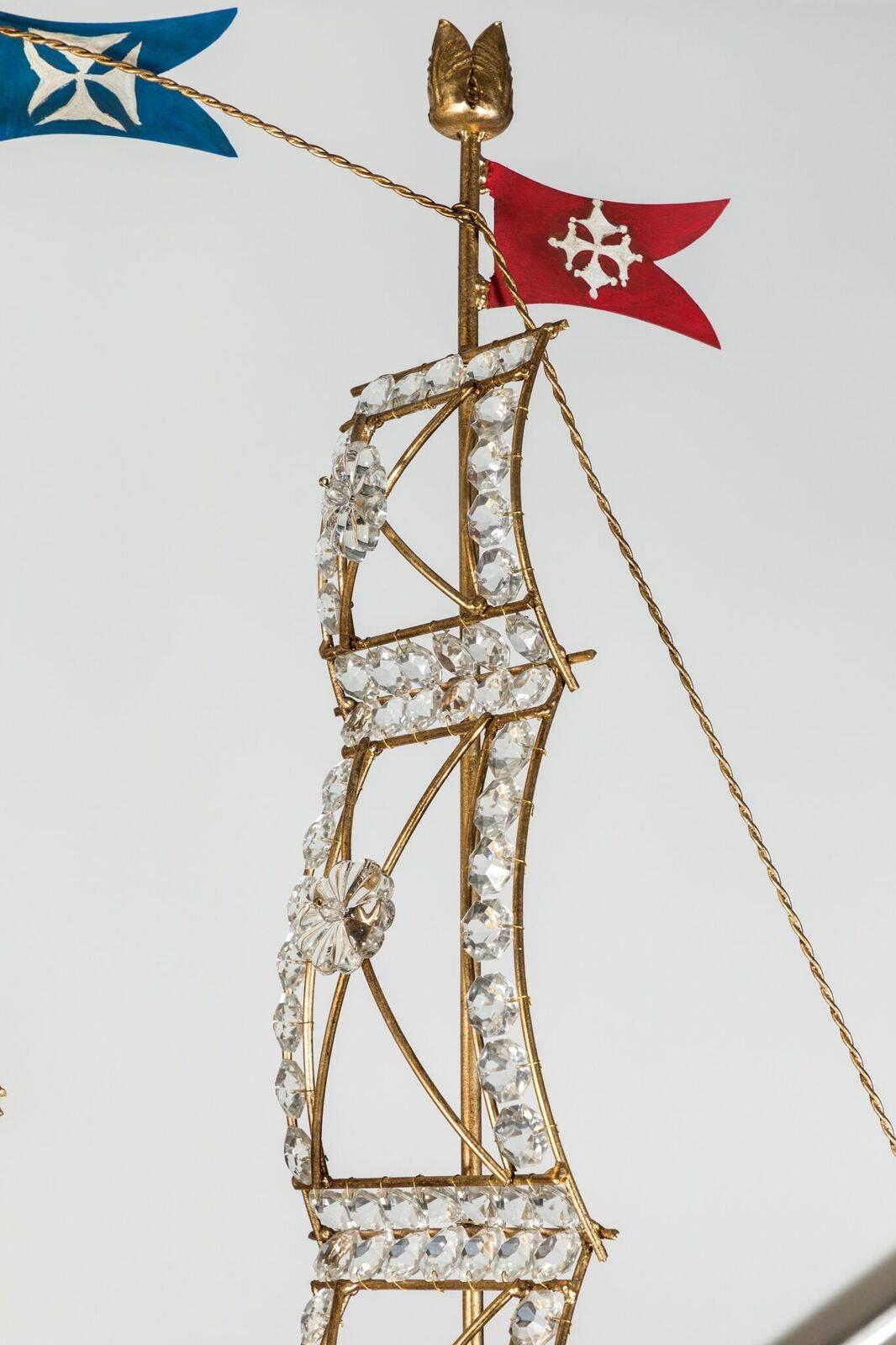 Gilt Large, Sicilian, Crystal Galleon Chandelier