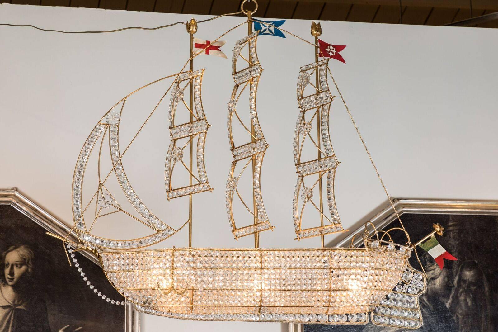 Large, Sicilian, Crystal Galleon Chandelier 2