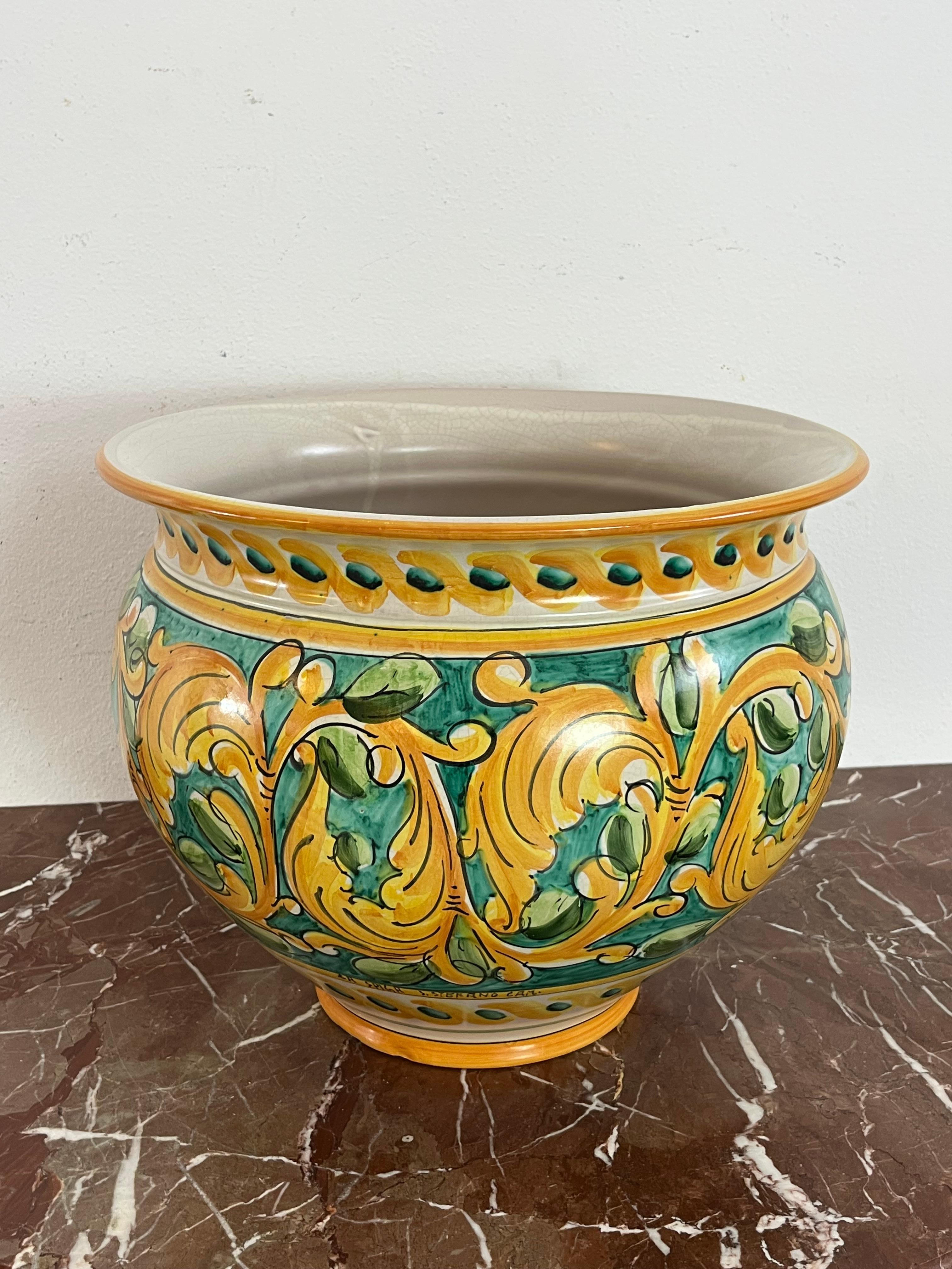 Grande cachepot siciliano in ceramica smaltata di Santo Stefano di Camastra, anni '70 in vendita 4