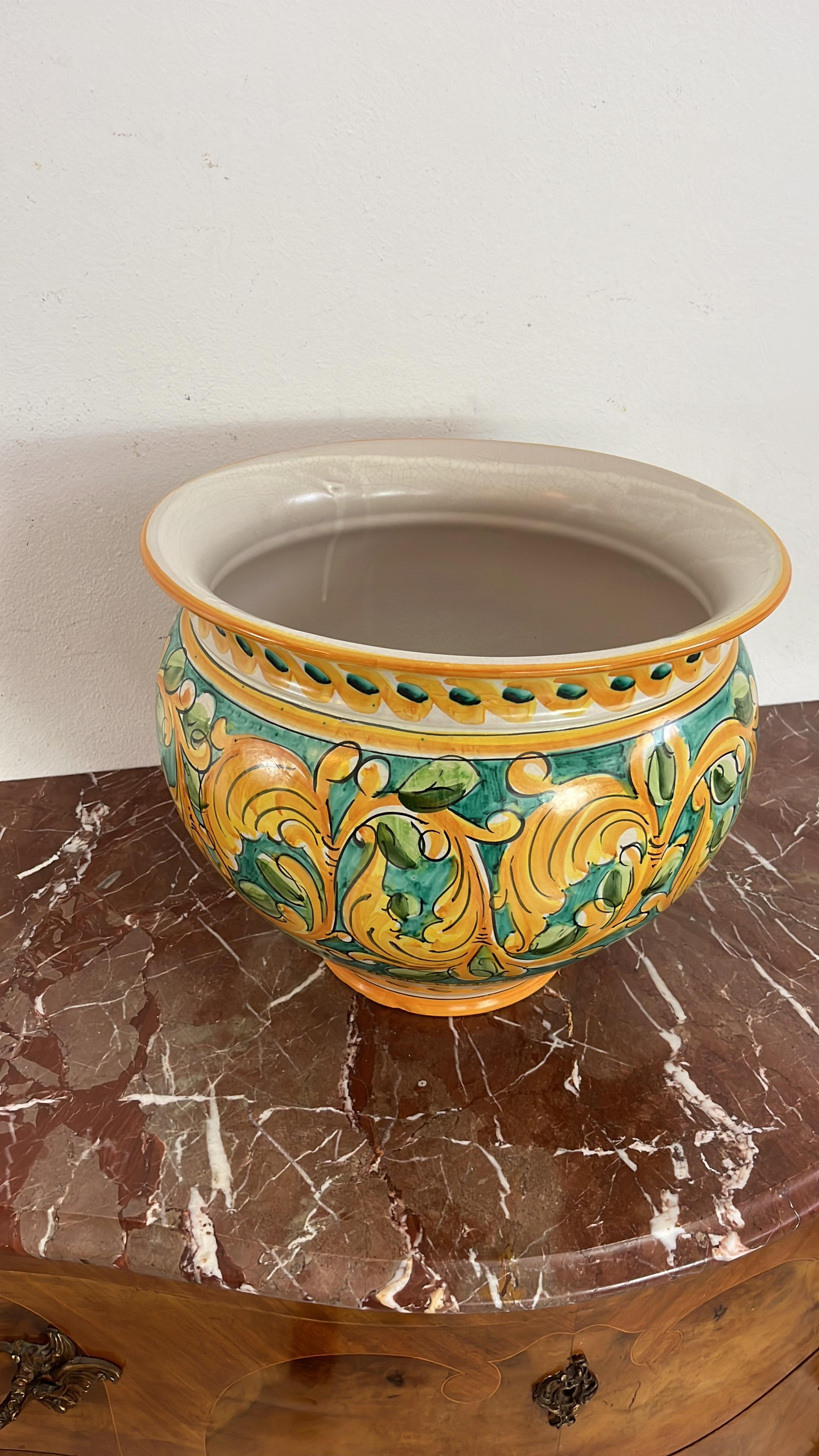Grande cachepot siciliano in ceramica smaltata di Santo Stefano di Camastra, anni '70 in vendita 6
