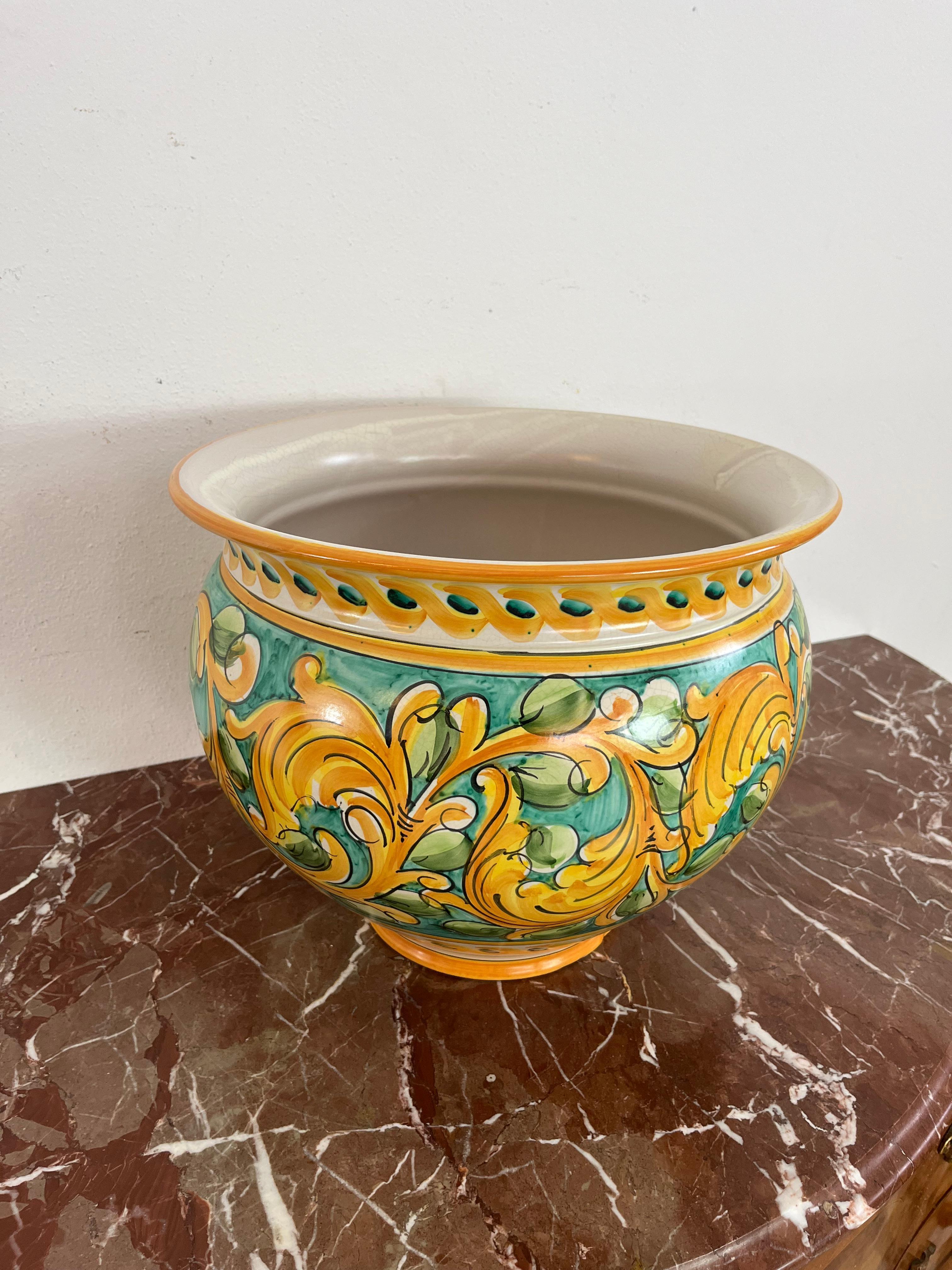 Grande cachepot siciliano in ceramica smaltata di Santo Stefano di Camastra, anni '70 in vendita 3