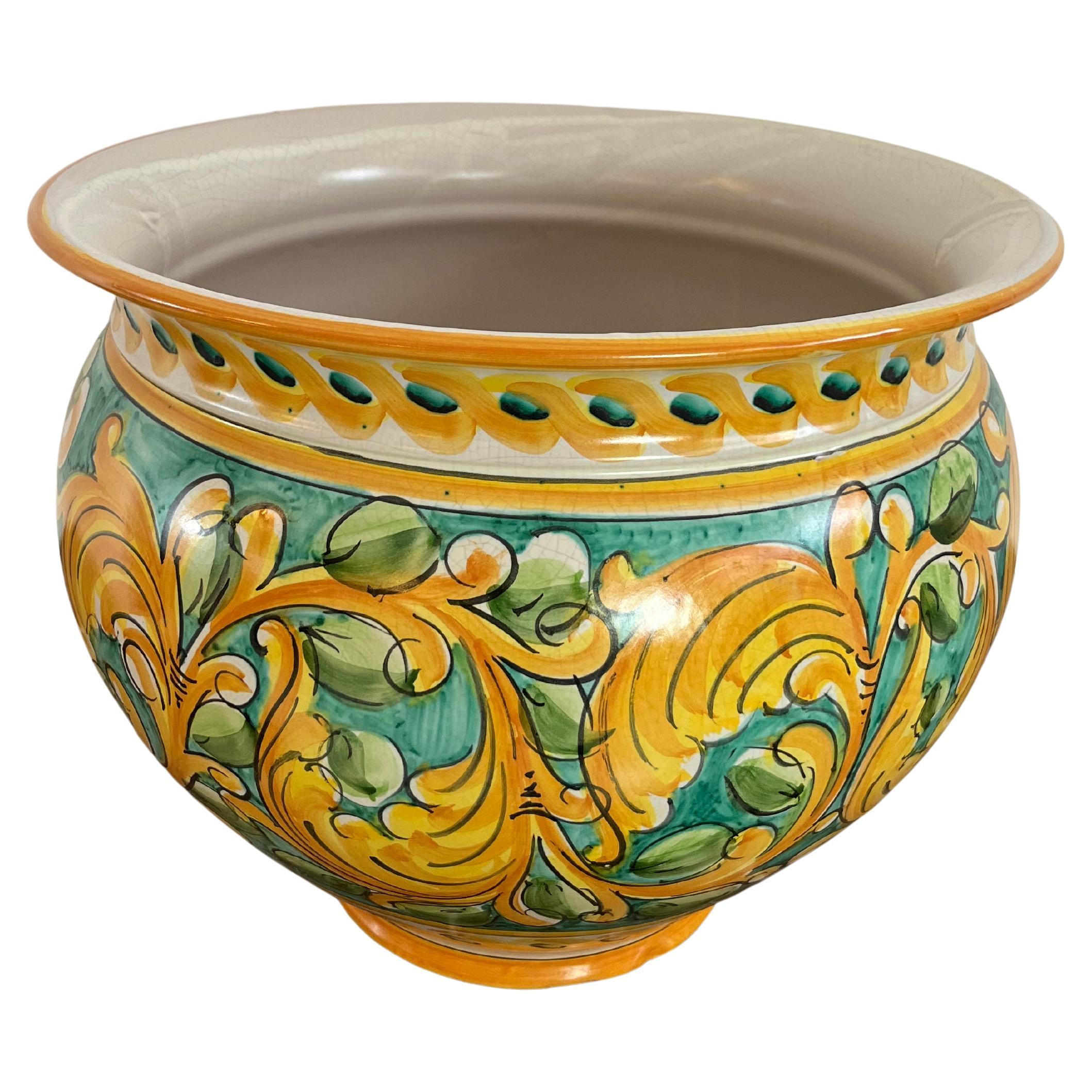 Grande cachepot siciliano in ceramica smaltata di Santo Stefano di Camastra, anni '70