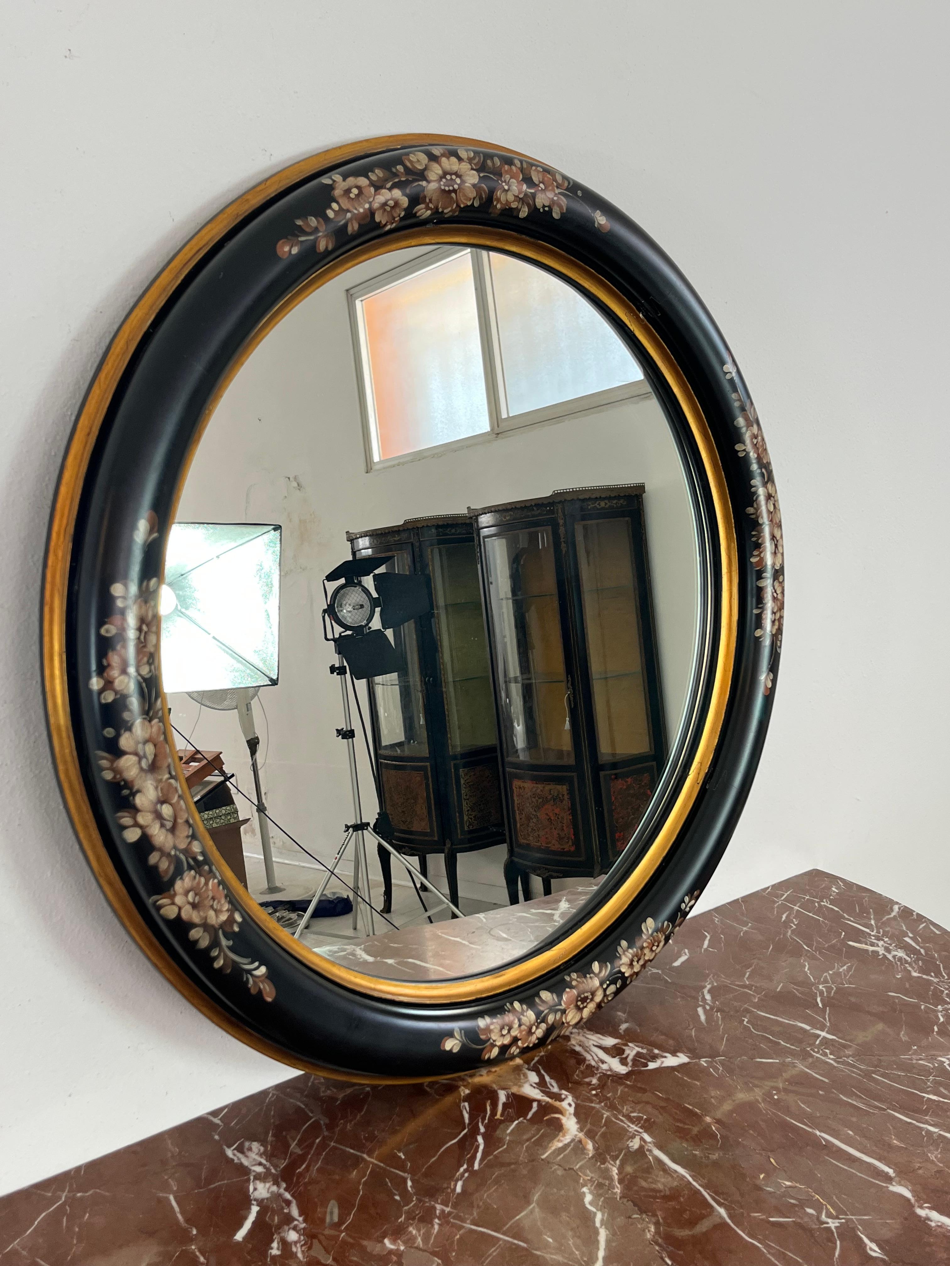 Mid-20th Century Large Sicilian Mid-century Decorated Wall Mirror, 1950s For Sale