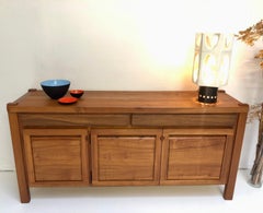Large Side Board in Solid Elm in The Manner of Pierre Chapo, France, circa 1980