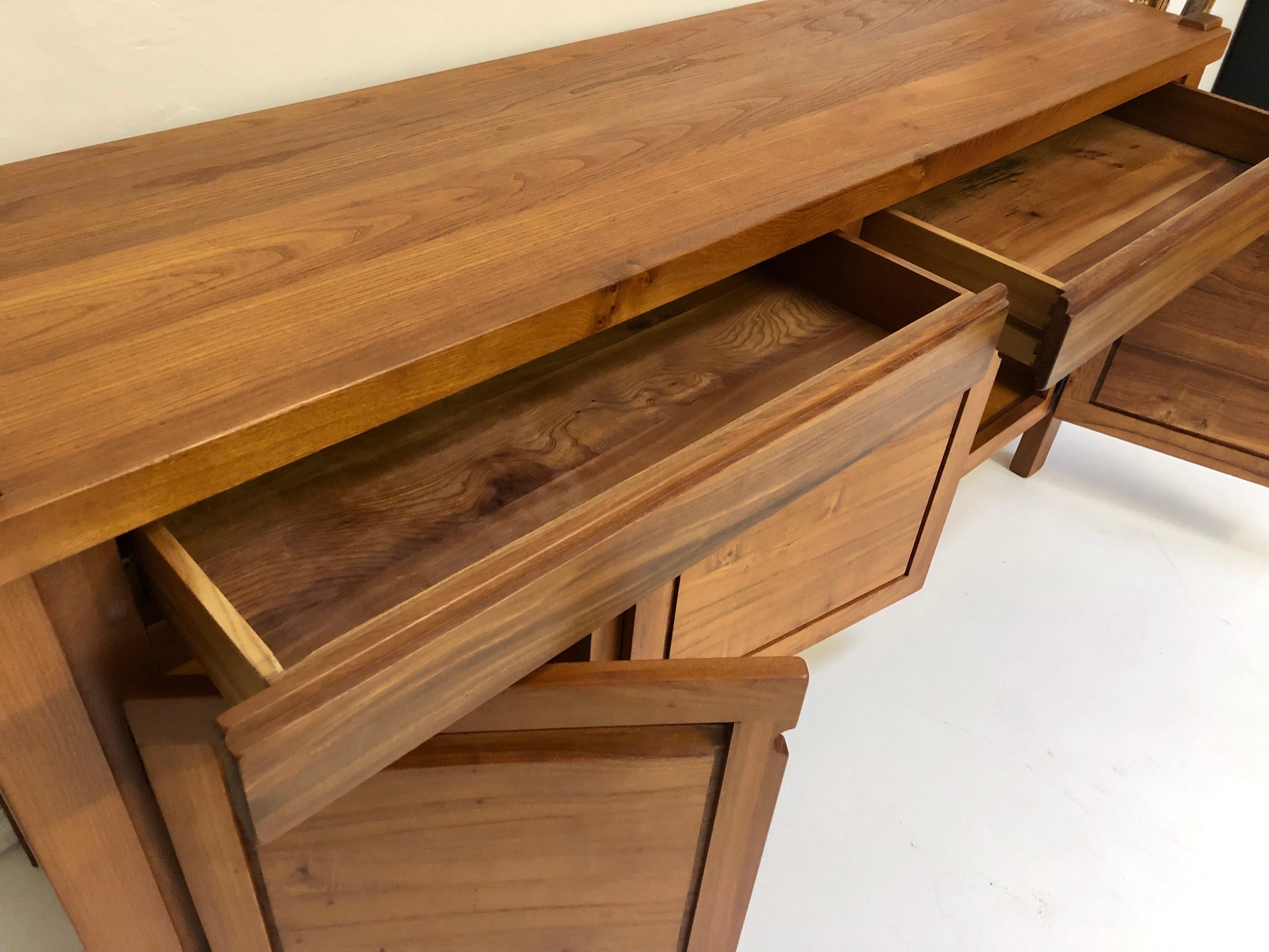 Oiled Large Side Board in Solid Elm in The Manner of Pierre Chapo, France, circa 1980 For Sale