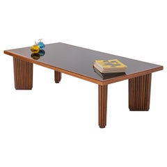 Large Side Table Attr. to Quarti in Walnut, Back-Painted, 1950s