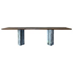 Large Side Table Console Walnut and Stone