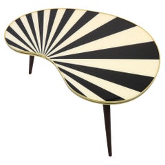 Large Side Table, Kidney Shaped, Black-White Stripes, 3 Elegant Legs, 50s Style