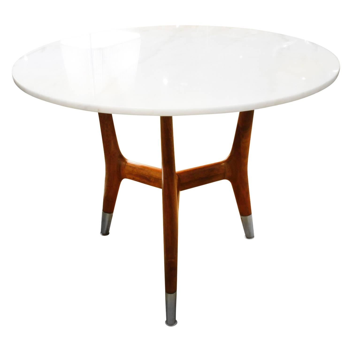 Mid-Century Modern Large Side Table with Marble Top, Italian, 1950s