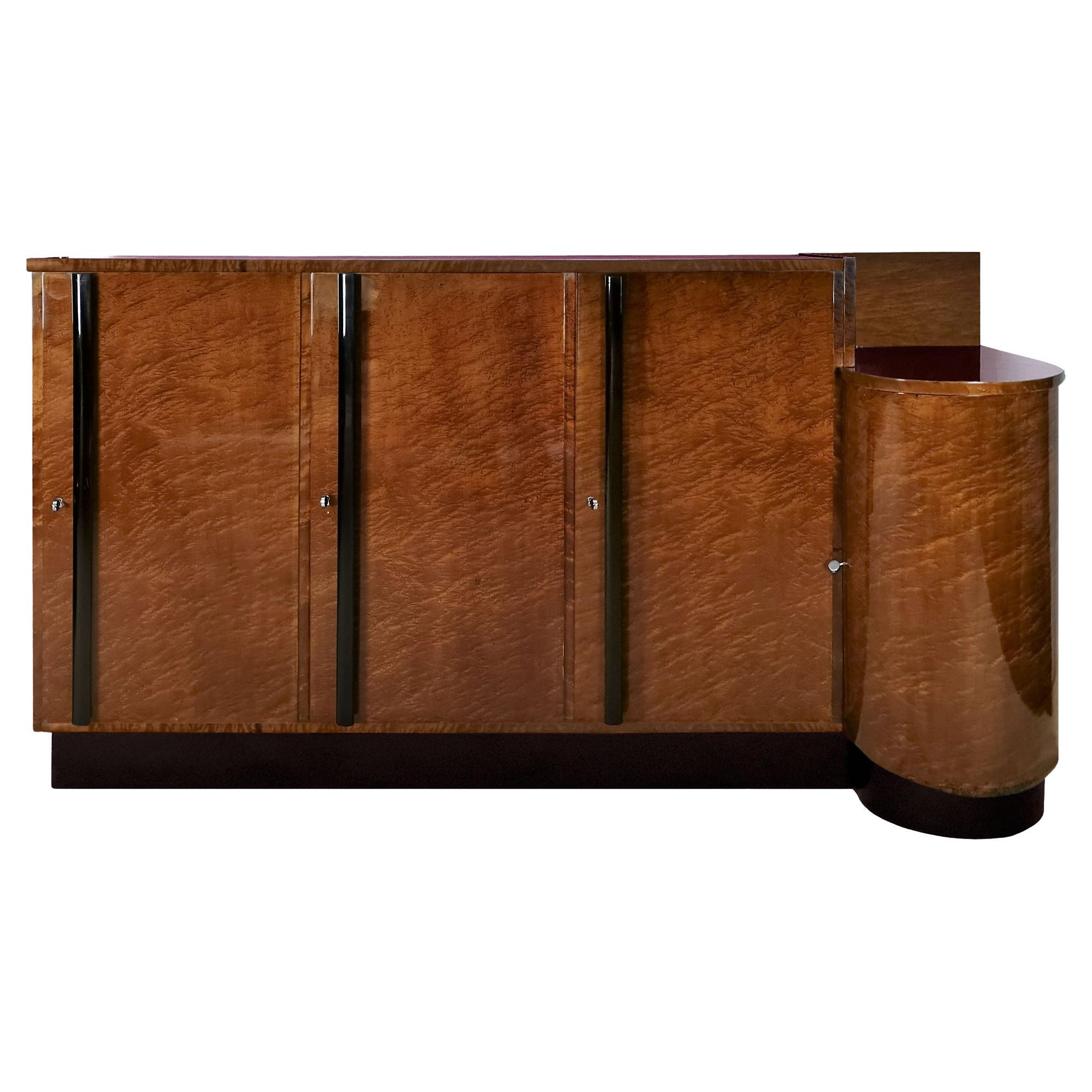 Large Art Deco Sideboard Cabinet in Speckled Mahogany – Italy 1930 For Sale