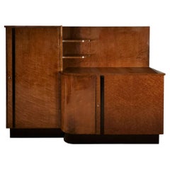 Vintage Large Art Deco Sideboard Cabinet in Speckled Mahogany - Italy 1930