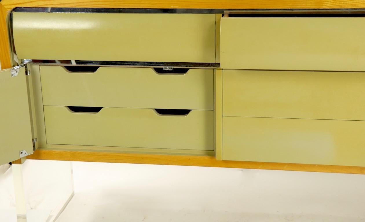 Large Sideboard Credenza with Oak Frame Lacquered Drawers and Lucite Base 6