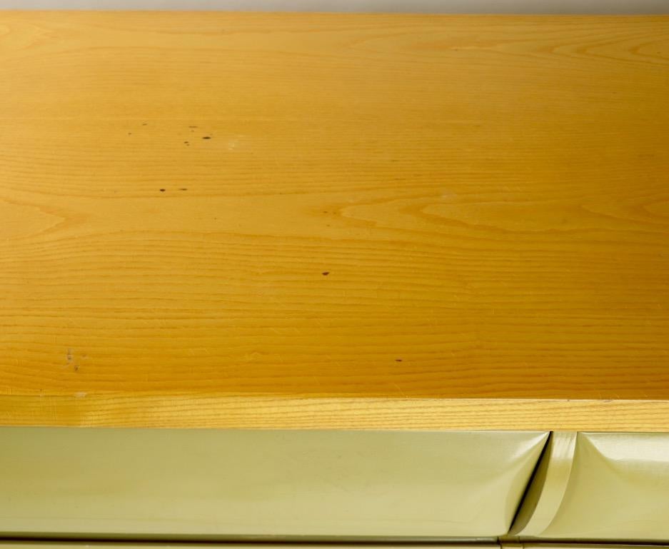 Large Sideboard Credenza with Oak Frame Lacquered Drawers and Lucite Base In Good Condition In New York, NY