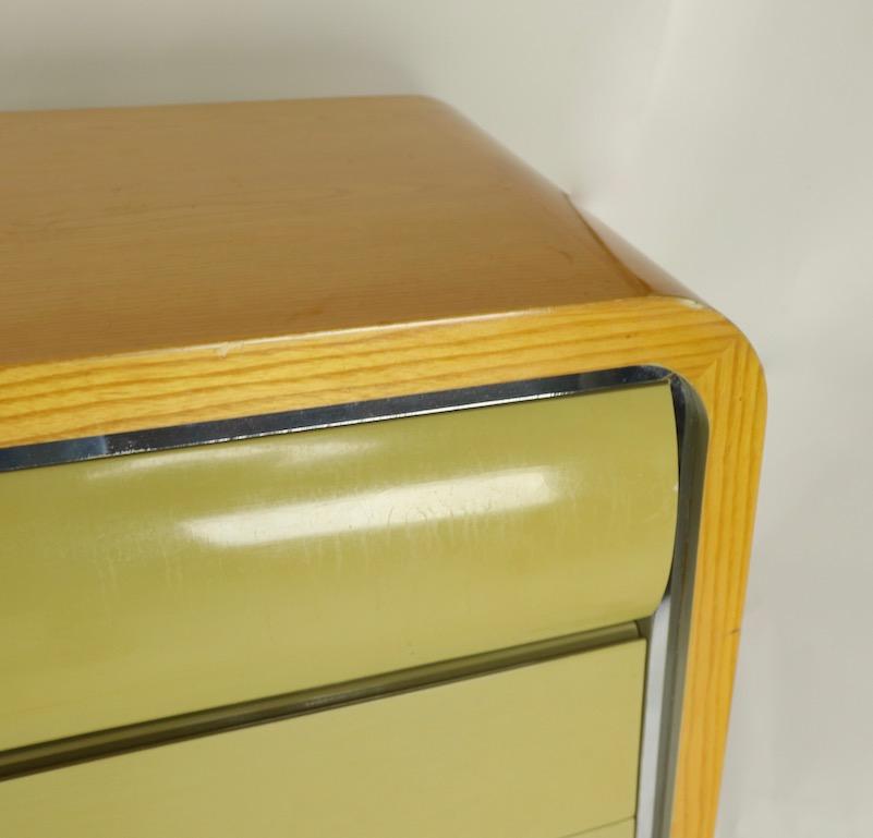 Large Sideboard Credenza with Oak Frame Lacquered Drawers and Lucite Base 1