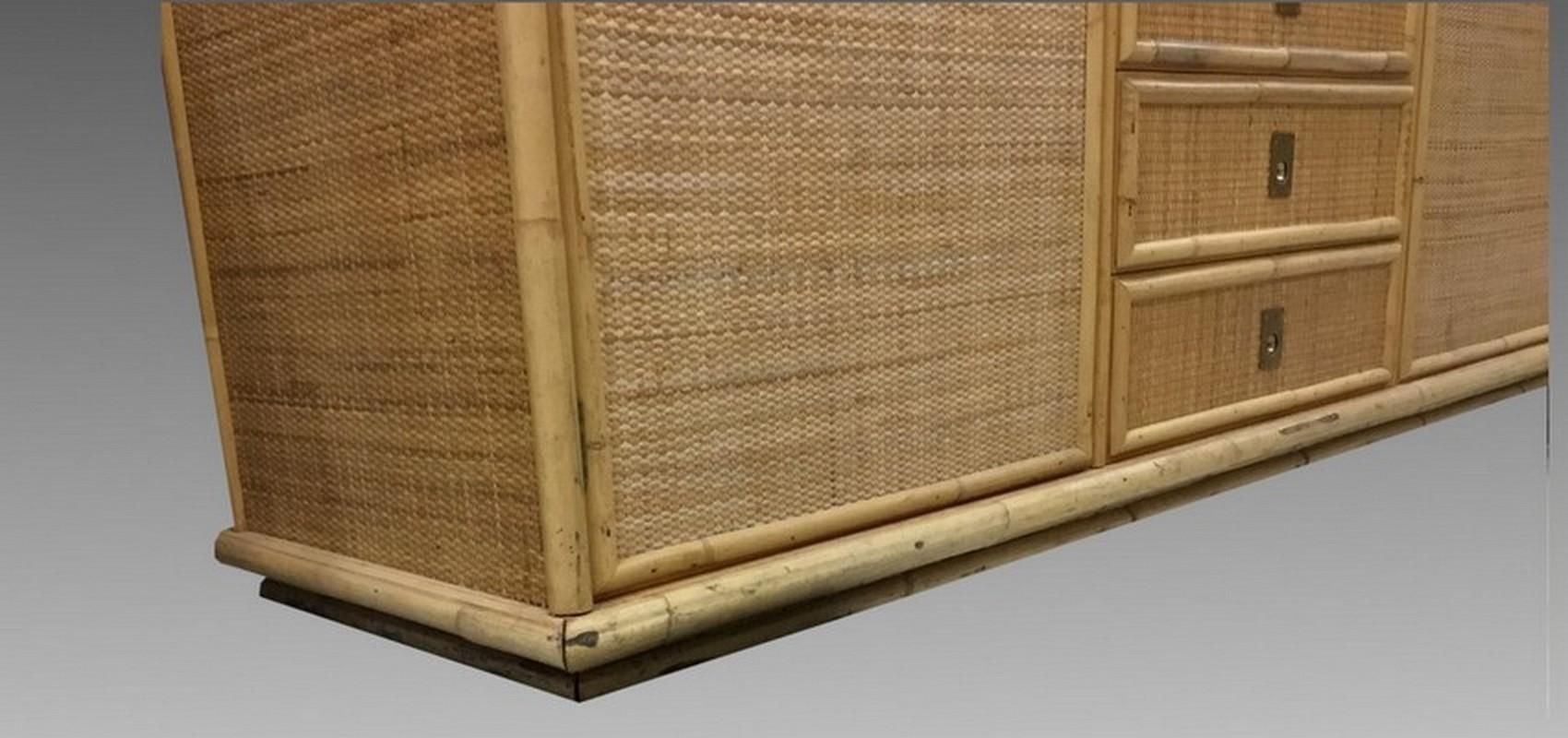 Italian Large Sideboard in Bamboo and Caning, Italy, 1970