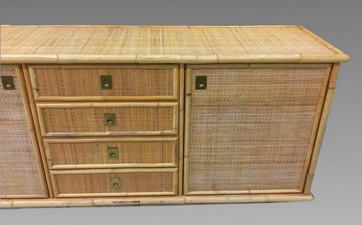 Large Sideboard in Bamboo and Caning, Italy, 1970 In Good Condition In Paris, FR