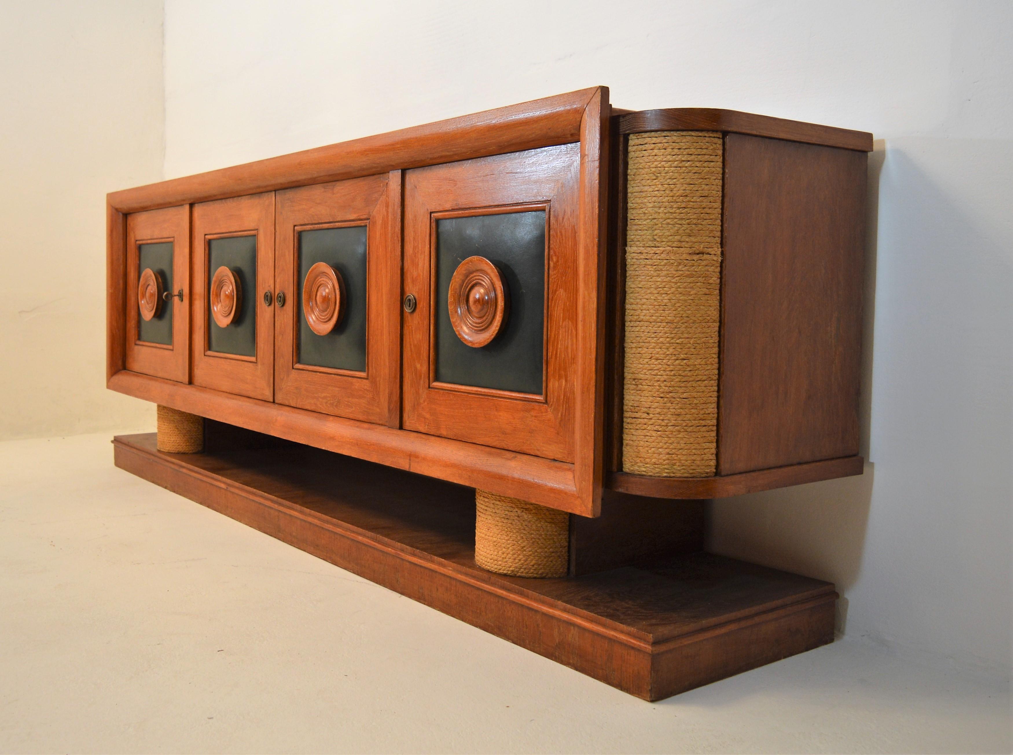 Mid-Century Modern Large Sideboard in Oak by Adrien Audoux and Frida Minet, 1940