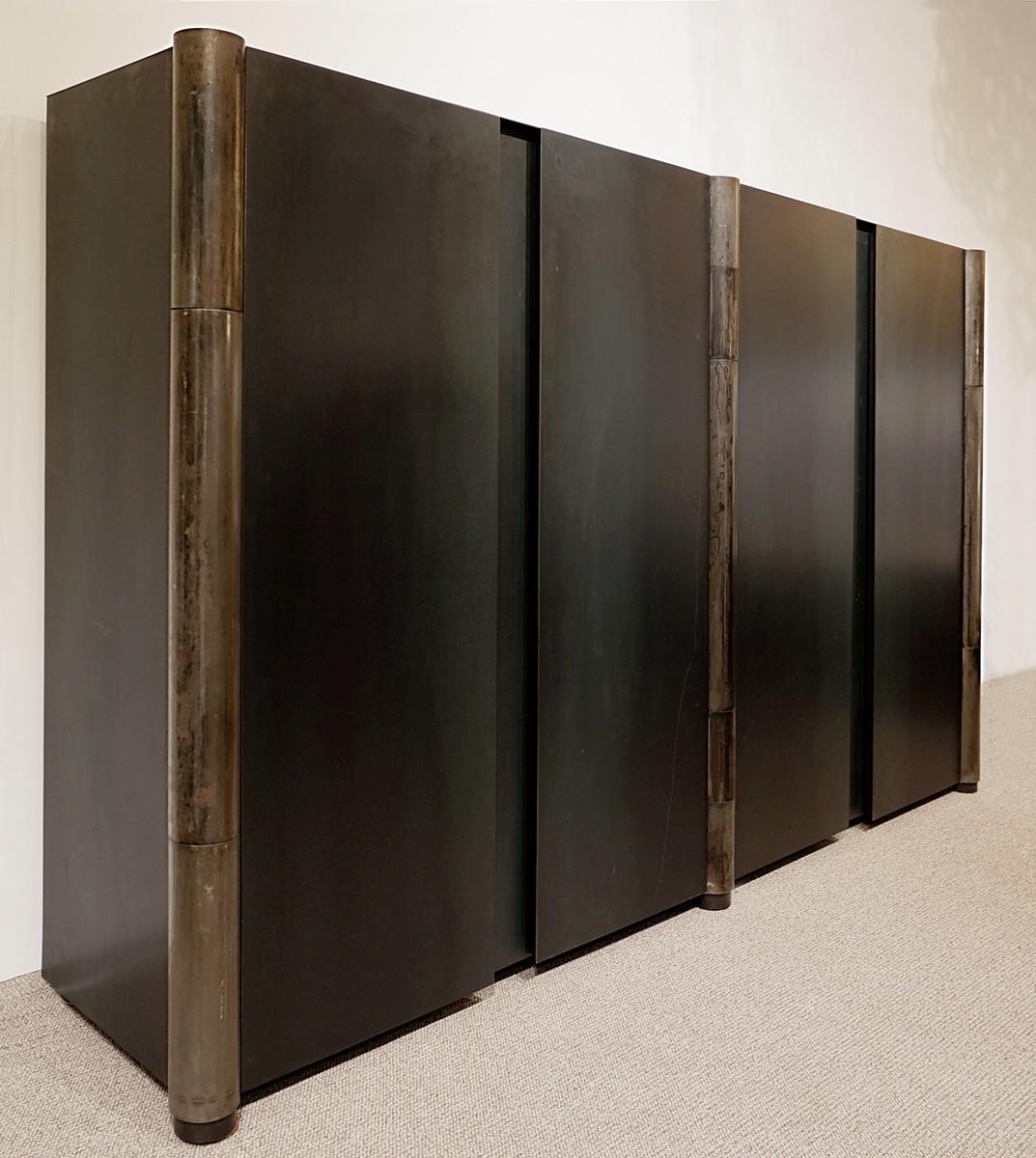French Large Sideboard in Patinated Steel by Designer Franck ROBICHEZ