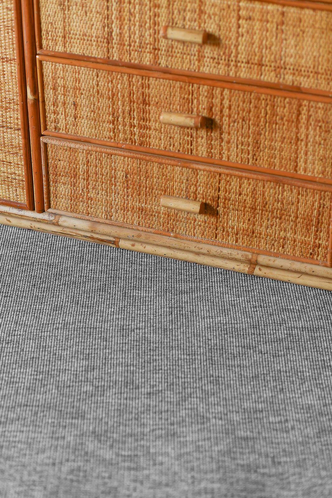Large sideboard in rush and wicker, 1980 For Sale 1