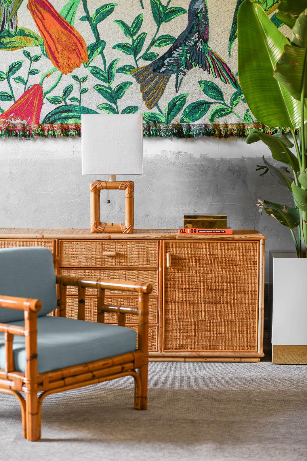 Large sideboard in rush and wicker, 1980 For Sale 2