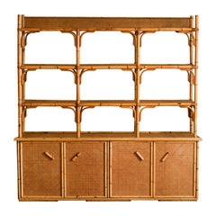 Large sideboard in rush, wicker and Vienna straw, Italy 1980
